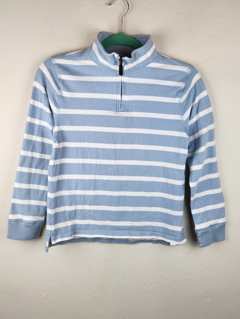 J. Crew Crewcuts Kids' Blue White Stripe Cotton Half-Zip Sweatshirt sz L